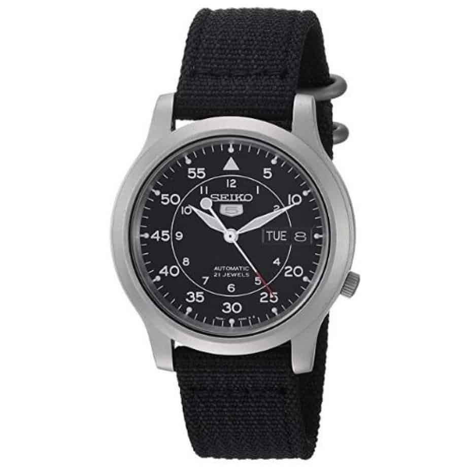 Seiko Automatic Stainless-Steel Watch with Black Canvas Strap